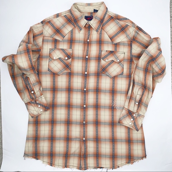 Roper Plaid Fringe Hem Men's Button Down - XL - Picture 5 of 8